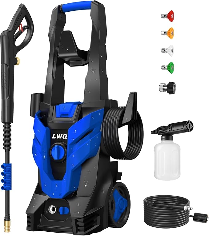 Pressure Washer, Power Washer with 4 Quick Connect Nozzles 1 Foam Cannon, High Pressure Cleaning Machine for Cars/Fences/Driveways/Patios/Farms/Home Cleaning(Light Blue)