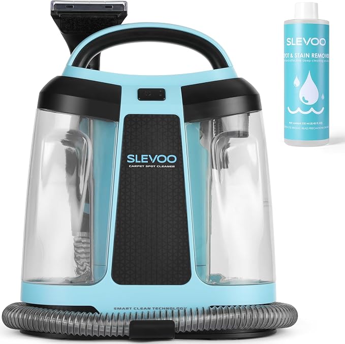 Slevoo 450W Portable Carpet Cleaner Machine with 1 Bottle Cleaning Solutions, Strong Suction Upholstery and Furniture Cleaner for Cleaning Stairs, Car Interiors, for Pet Footprint, Dust, Oil (Blue)