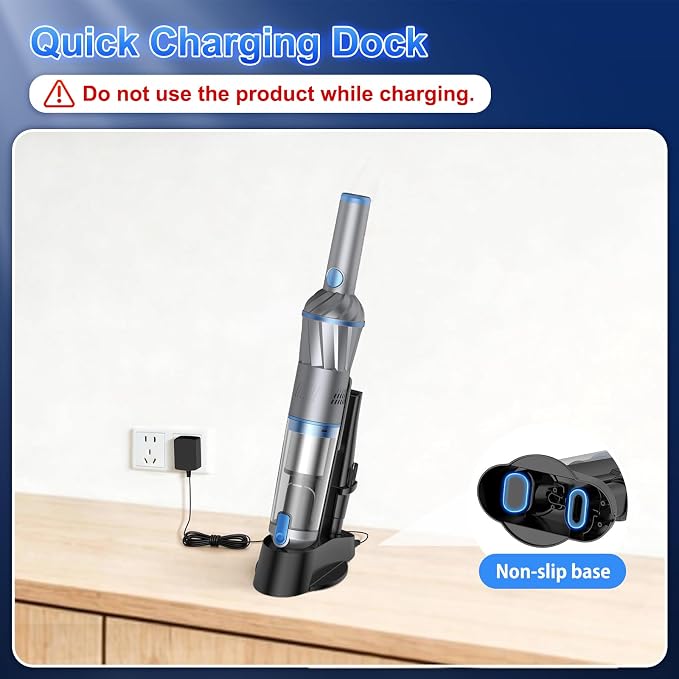 Handheld Vacuum Cleaner Car Vacuum with Multiple Accessories VA004 | Powerful Suction, Multi-Nozzles, Lightweight, HEPA, One-Touch Dust Cup, hand vacuum cordless for Car Home Office Pet
