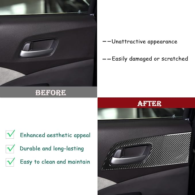 Real Carbon Fiber Trim for Honda CRV Accessories | for CR-V 2012 2013 2014 2015 2016 Door Bowl Handle Panel Cover Sticker Interior Thick Overlay Decal