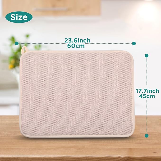 GeeRic Microfiber Dish Drying Mat Happy New Year, Super Absorbent Kitchen Dish Drying Pad for New Year Gift, Reversible for Countertop, 17.8 * 23.6 inch Beige