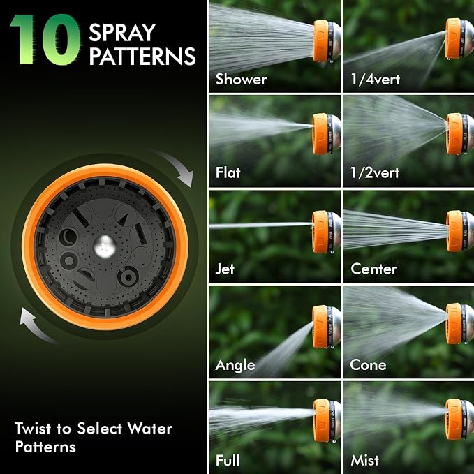 RESTMO 10-in-1 Water Hose Nozzle, Garden Hose Sprayer for Outdoor | 10 Spray Patterns, Lightweight, Thumb Control for Flow Adjustment, Ideal for Watering Plants & Lawns, Cars & Pets, Orange