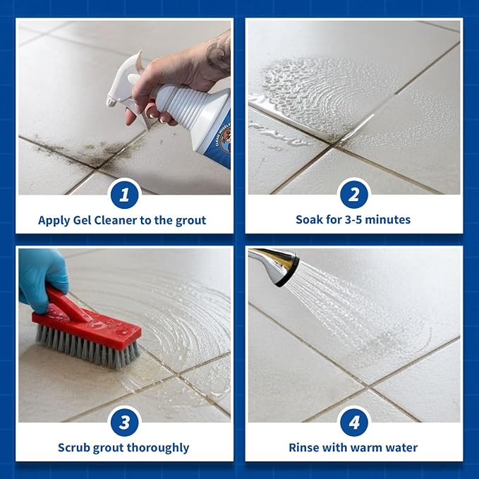 Professional Gel Grout Cleaner Spray, Heavy Duty Tile Grout Cleaner for Tub & Wall, Acid-Free Deep Cleaning Solution, Safe for Marble, Porcelain & Stone, Made in USA, 32 Oz