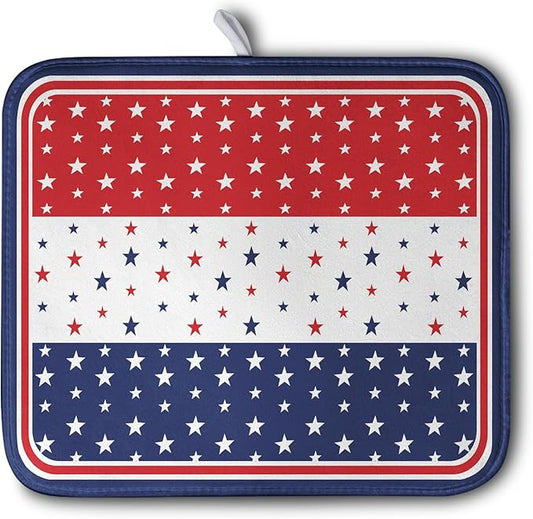 4th of July Dish Drying Mat for Kitchen Counter Patriotic Red White Blue Stars Drying Pad Microfiber Absorbent Dish Draining Mat Microfiber Independence Day Dish Drainer Rack Mats 16x18 Inch