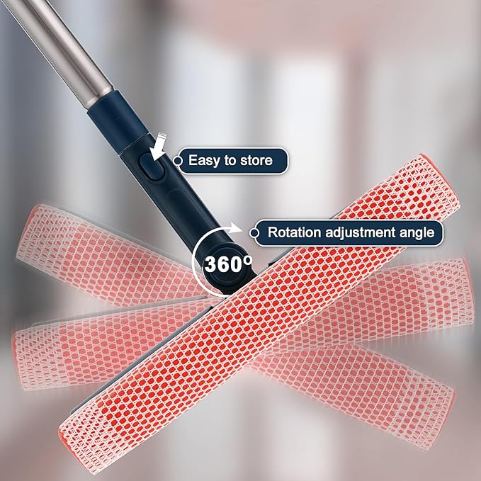 Professional Window Squeegee,2-in-1 Window Cleaner with 56" Long Stainless Steel Handle,Window Washing Kit, Glass Door Cleaner,Multi-Use Car Windshield Cleaning Tool for Gas Station, Glass,Shower
