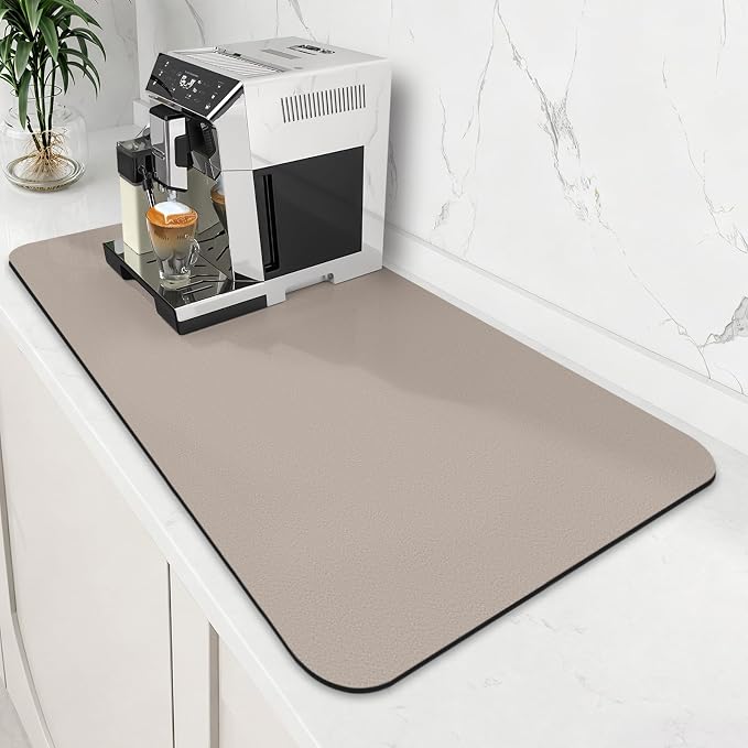 WISELIFE Coffee Mat Super Absorbent Dish Drying Mat Coffee Bar Accessories Match with Machine Large Drying Mats for Kitchen Counter 18" W x 32" L, Khaki
