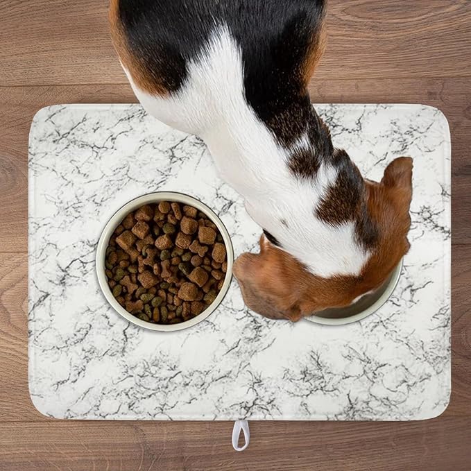 White Grey Marble Dish Drying Mat for Kitchen Counter Modern Marble Pattern Microfiber Dish Drainer Mat Absorbent Washable Drying Pad Extra Large 18"x24"