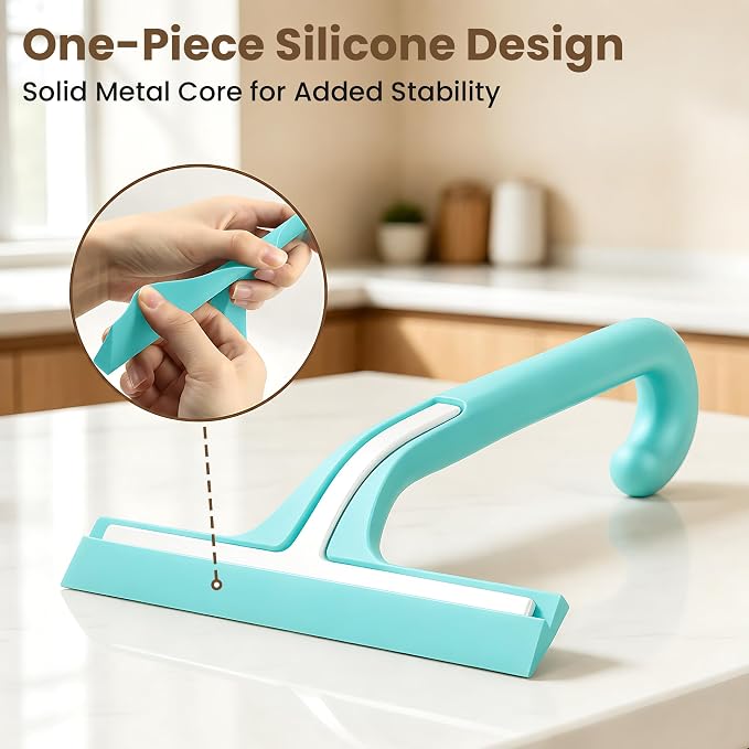 10 Inch Silicone Shower Squeegee for Glass Doors, Streak-Free, Mint Green | No-Squeak Silicone Blade, Ergonomic Round Grip and Built-In Hook for Quick Daily Cleaning of Shower Glass, Tile and Windows