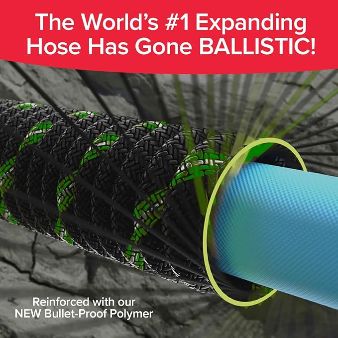 Pocket Hose Ballistic Double UV Edition 100 FT Expandable Garden Hose w/Pocket Pivot Swivel Connector, Anti-Burst Sleeve Reinforced w/Bulletproof Fiber, Lightweight, No-Kink, Compact, AS SEEN ON TV