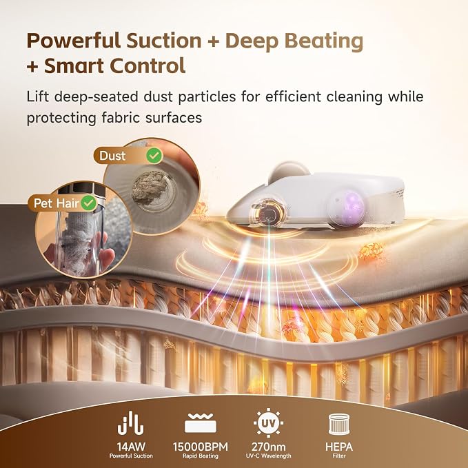 CREATULIZE X1 Robot Bed Vacuum, Automatic Mattress Vacuum Cleaner with Intelligent Path Planning, UV-C Light, HEPA Filter, One-Click 100% Dust & Pet Hair Removal for Bed, Mattress, Sofa, Carpet