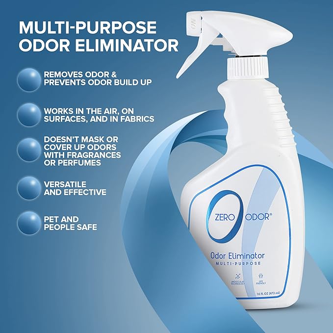 Zero Odor – Multi-Purpose Odor Eliminator - Air & Surface Odor – Patented Technology for Bathroom, Kitchen, Fabric, Closet- Smell Great Again, 16oz