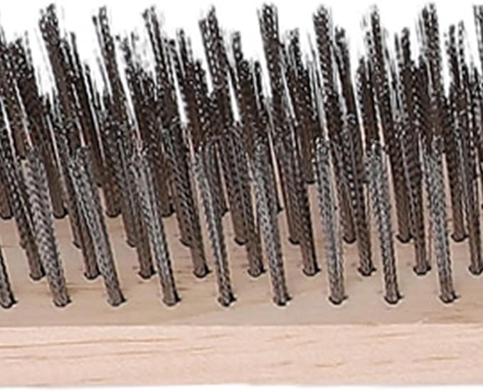Hilitand Heavy Duty Stainless Steel Scrub Brush, 30cm Floor Brush with Reinforced Pine Wood Handle for Driveway Patio Deck Tile Concrete Rough Surfaces