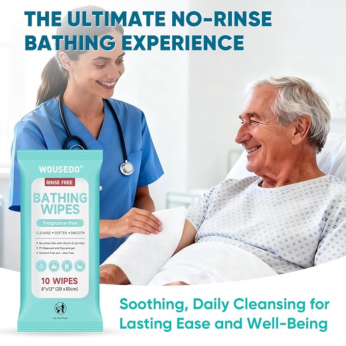 100 XL Shower Wipes, Body Wipes for Adults Bathing No Rinse | Hypoallergenic Unscented with Aloe & Vitamin E, Ideal for Camping, Travel, Gym & Bedridden Care, 10 Packs of 10
