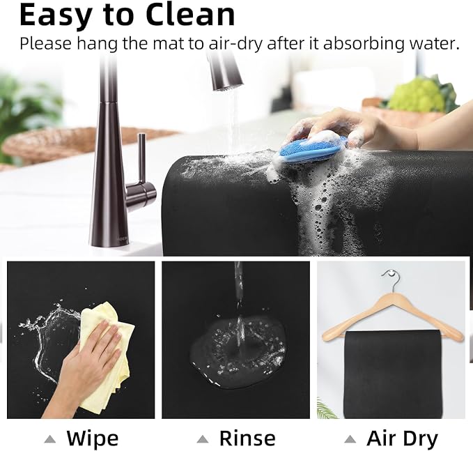LOPNUR Kitchen Dish Drying Mat, 31.5"x17" Extra Large Dish Drying Mats for Kitchen Counter, Diatomite Coffee Mat Super Absorbent Dish Drying Pad, Heat Resistant Mat with Anti-slip Rubber Backed, Black