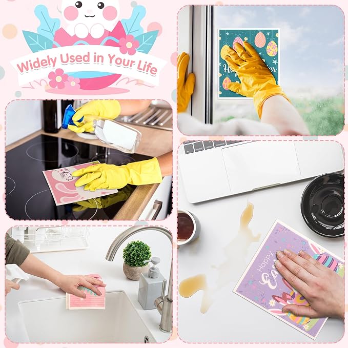Easter Swedish Dishcloth Set of 10, Super Absorbent Swedish Kitchen Dish Cloths Reusable Paper Towels Cleaning Rags for Dishes Quick Drying, Easter Cute Bunny Rabbit Egg Prints Decorative Wipes
