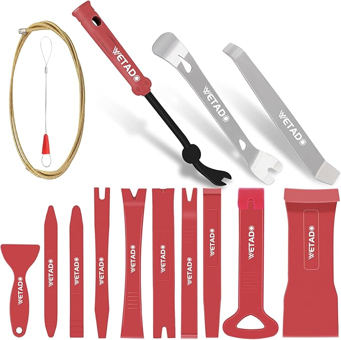 Auto Trim Removal Tools Kit, Wetado 15Pcs Car Panel Removal Tool Interior Trim Kit Fastener Rivet Remover Plastic Pry Tool Set - Metal Removal of Car Molding, Dashboards, Wheel Hubs