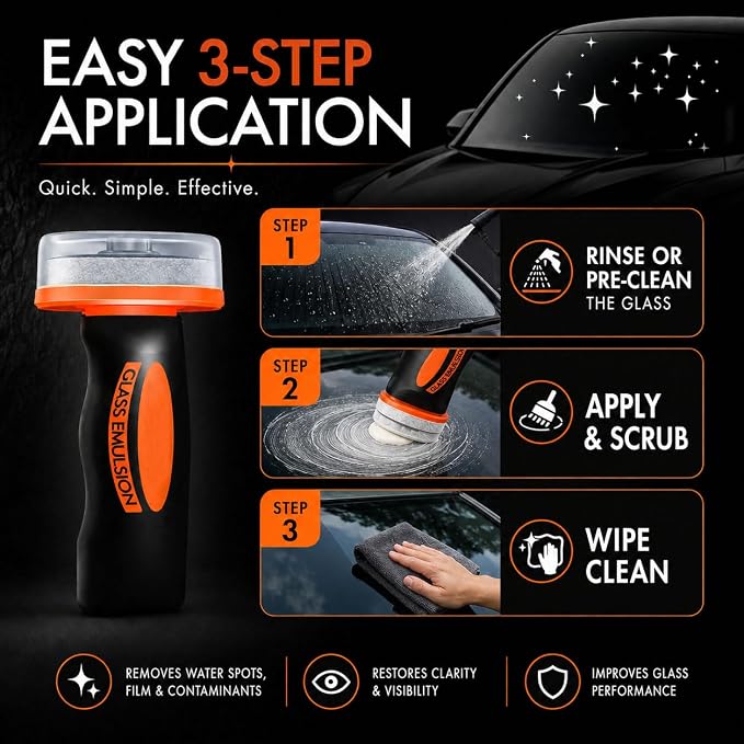 Windshield Oil Film Remover for Car, 2 Pack 100ml Each Roll-On Glass Cleaner Compound with Built-In Cleaning Pad, Helps Remove Road Film, Water Spots, Smudges & Haze, Exterior Auto Glass
