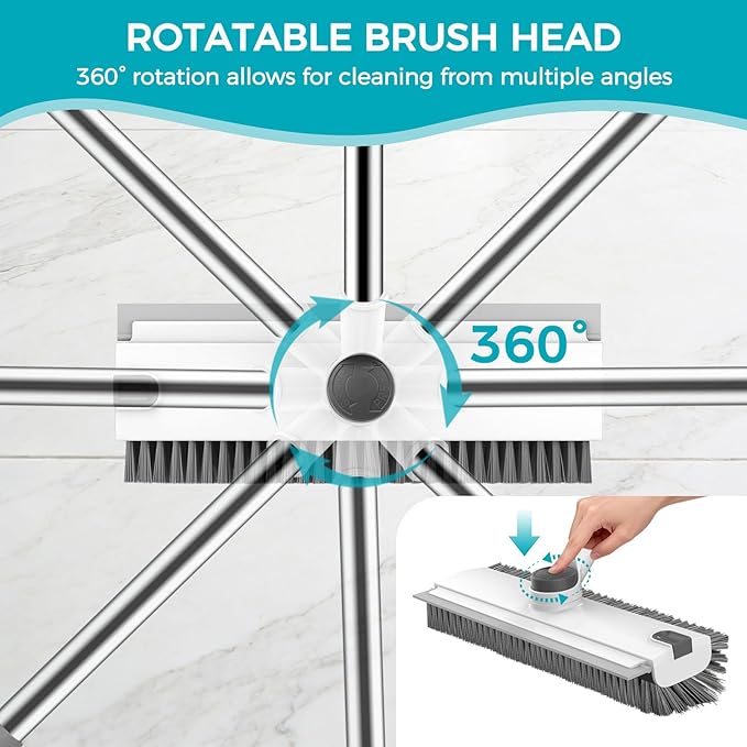 SetSail Floor Scrub Brush with 54in Adjustable Long Handle, Grey&White | 3 in 1 Floor Scrub Brush with Scraper and Stiff Bristle, Heavy Duty Floor Scrubber for Shower Bathroom Kitchen Patio Garage