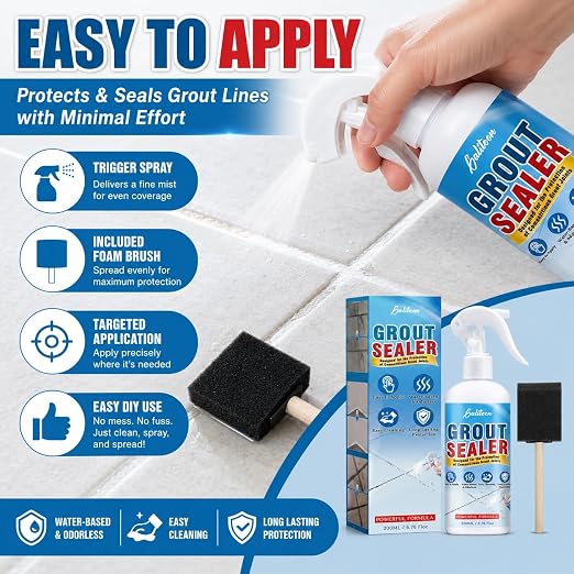 Grout Sealer, Waterproof Grout Sealant Spray, Tile Grout Sealer, Long Lasting Clear Grout Sealer for Shower Tile, Floors, Protect Marble, Ceramic and Granite Surface Grout Cleaner