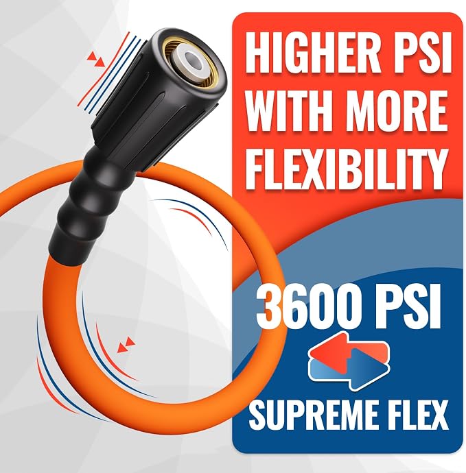 YAMATIC Heavy Duty Pressure Washer Hose 25 FT 1/4", 3600 PSI M22-14mm | 2x Wear-Resistant For Home Car Wash Driveway Patio Clean, Replacement For Ryobi Troy-Bilt Greenworks Craftsman