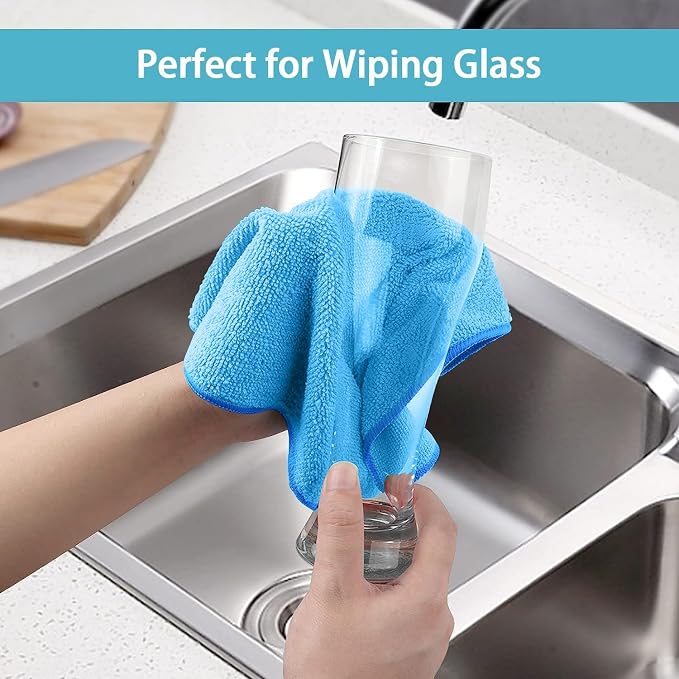 HOMEXCEL 100PK Microfiber Cleaning Cloth, Cleaning Rag for Home, 11.5x11.5 | Reusable, Lint Free, Scratch-Free and Highly Absorbent Towels for Kitchen, Window and Glass, Cars, Blue