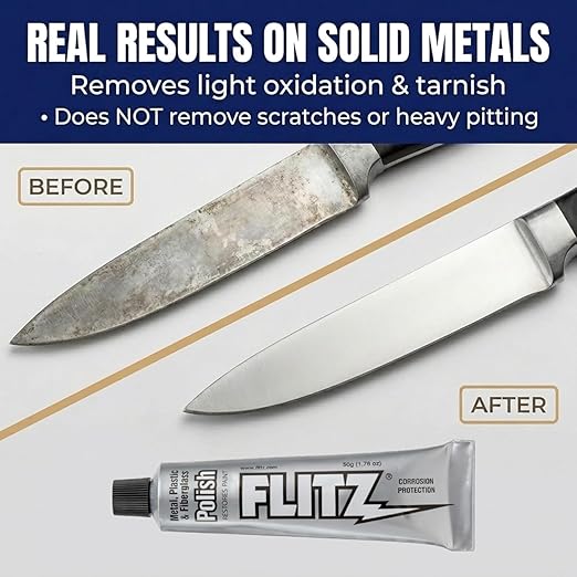 Metal Polish Paste - 1.76oz USA-Made Silver Polish for Solid Chrome, Stainless Steel, & Aluminum - Non-Abrasive for Light Oxidation - Requires Manual Buffing - Not for Plated/Coated Surfaces (1 Pack)