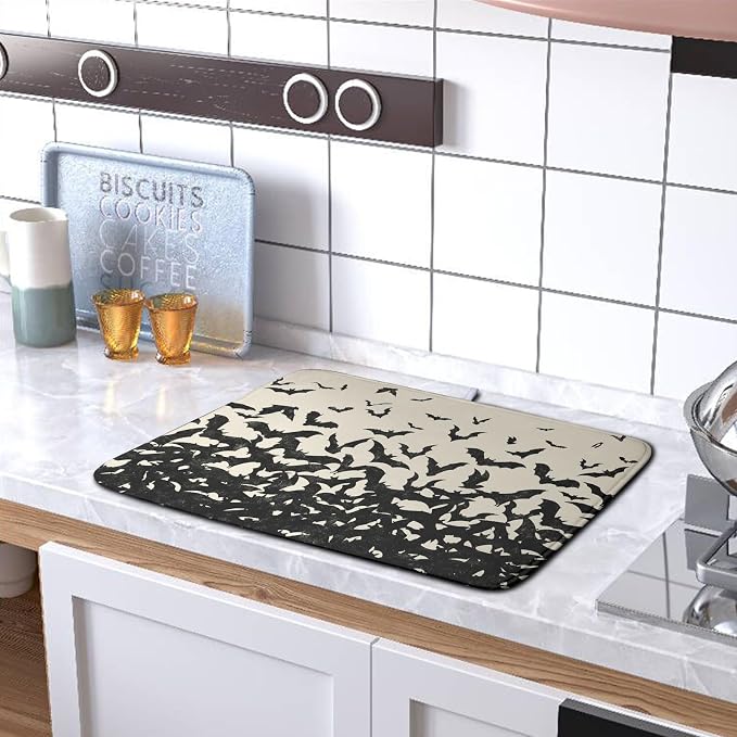 Halloween Bats Halloween Dish Drying Mat for Kitchen Counter 18x24 Inch Microfiber Absorbent Drying Mats Washable Dishes Drainer Mats Reusable Dish Rack Pad for Coffee Bar