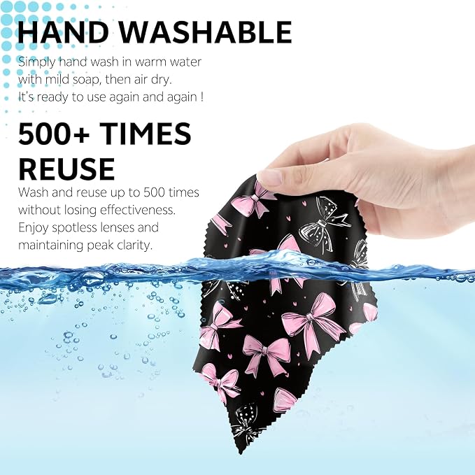 6 PCS Glasses Cleaning Cloth Eyeglass Lens Cleaning Cloth Eyeglasses Wipes Microfiber Reusable Soft for Phone Screens Camera Unisex Women Girls Cute Aesthetic (6.3"x6.3")-Pink Bowknot