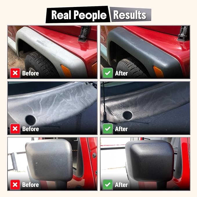 Carfidant Plastic Restorer for Cars – Refreshes Faded Plastic, Vinyl & Rubber Trim with Polish for Deep Shine – Protects Against UV & Dirt – Black Exterior & Interior Care for Detailing - 16 fl. Oz.
