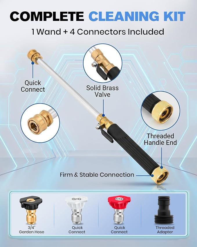 Saker 2026 Upgraded Jet Nozzle Power Washer - High-Pressure Hose Nozzle, Universal Garden Hose Attachment, Heavy-Duty Brass Pressure Washer Wand, 3 Spray Modes for Car, Driveway, Outdoor Cleaning