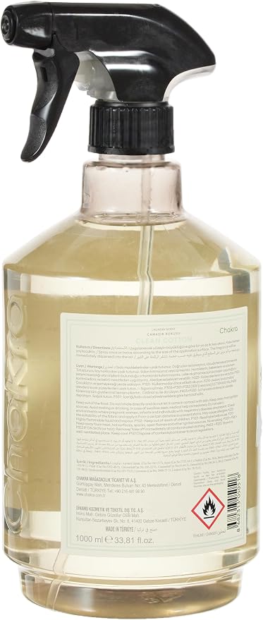 Chakra Freshener Fabric Spray - Long-Lasting Multi-Purpose Laundry Scent for Bedding, Clothes & Home Fabric Deodorizer, Luxury Room Deodorizer, Linen Spray w/Trigger, 33.8 fl oz, Clean Cotton