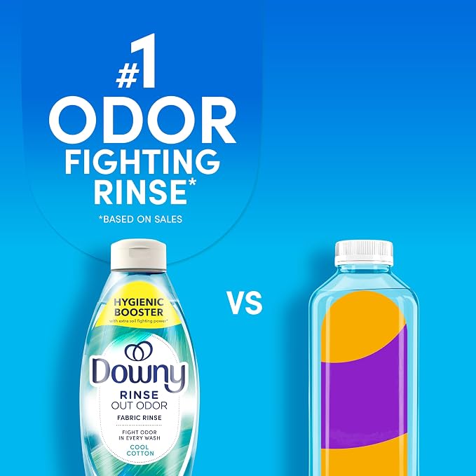 Downy Rinse Laundry Odor Remover, Cool Cotton Scent, 48 fl oz, Fabric Softener And Laundry Odor Removal Rinse, Fights Odors At The Source, HE Compatible