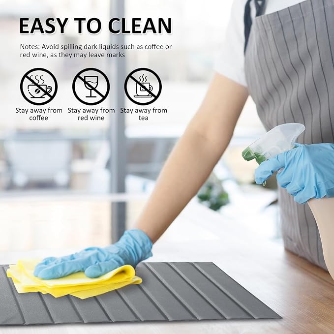 Large Stone Dish Drying Mat for Kitchen Counter 24x16 Inch - Super Absorbent Quick Dry Diatomaceous Earth with PU Leather, Foldable Space Saving Stone Bath Mats for bathroom
