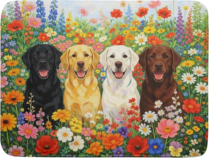 Spring Absorbent Drying Mat Colorful Flowers Dog Dish Drying Mat for Kitchen Counter 18 X 24 In