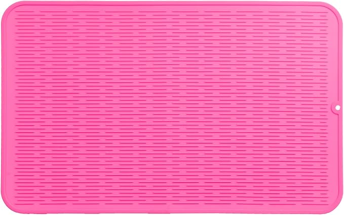 MicoYang Silicone Dish Drying Mat for Multiple Usage,Easy clean,Eco-friendly,Heat-resistant Silicone Mat for Kitchen Counter or Sink,Refrigerator or Drawer Liner Rose 3XL 28 inches x 18 inches
