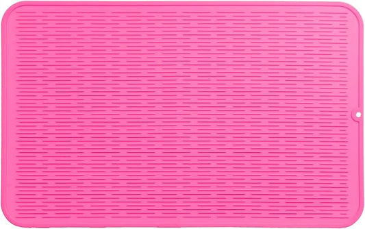 MicoYang Silicone Dish Drying Mat for Multiple Usage,Easy clean,Eco-friendly,Heat-resistant Silicone Mat for Kitchen Counter or Sink,Refrigerator or Drawer Liner Rose 3XL 28 inches x 18 inches