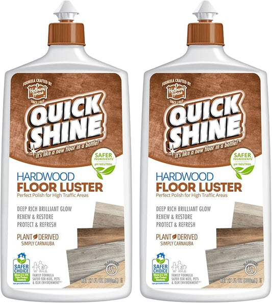 Quick Shine Hardwood Floor Luster 27 oz-2 Pk, Natural Looking Shine | Plant Derived Carnauba Polish, Renew & Protect, Streak & Haze Free, Non-slip, pH Neutral, No PFAS, EPA Safer Choice