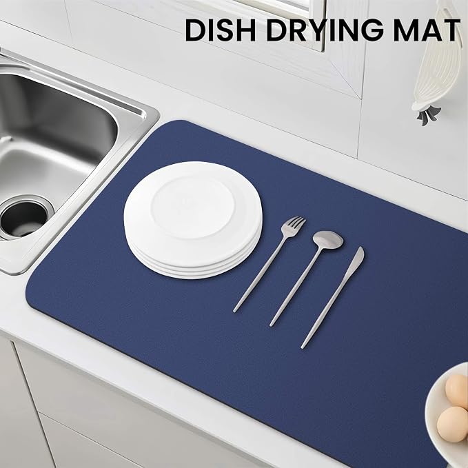 WISELIFE Dish Drying Mat Super Absorbent Drying Mat Large Dish Drying Mats for Kitchen Counter Easy Clean Dish Mat Kitchen Drying Mat18"x 32" Classic Blue