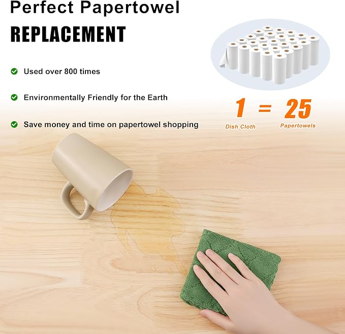 Homaxy 24 Pack Kitchen Dish Cloths (10 x 10 Inches, Grass Green), Super Soft and Absorbent Coral Velvet Dish Towels, Nonstick Oil Fast Drying Microfiber Cleaning Cloth, No Lint Household Dishcloths