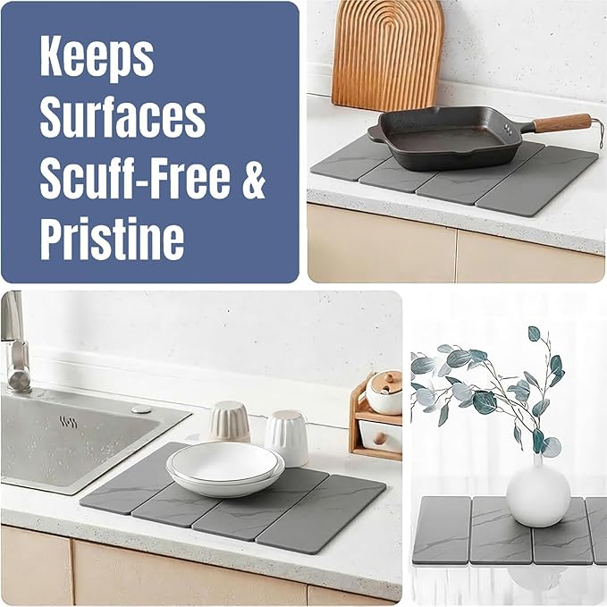 Stone Drying Mat for Kitchen Counter, 24"×16" | Diatomaceous Earth Dish Drying Mat, Absorbent Drying Stone Mat for Modern Kitchen Countertop
