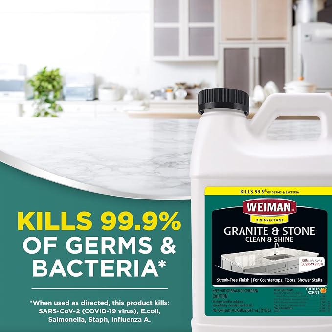 Weiman Disinfecting Granite Daily Clean & Shine Refill, 64 Oz - Safely Clean Disinfect and Shine Granite Marble Soapstone Quartz Quartzite Slate Limestone Corian Laminate Tile Countertop (Pack of 2)