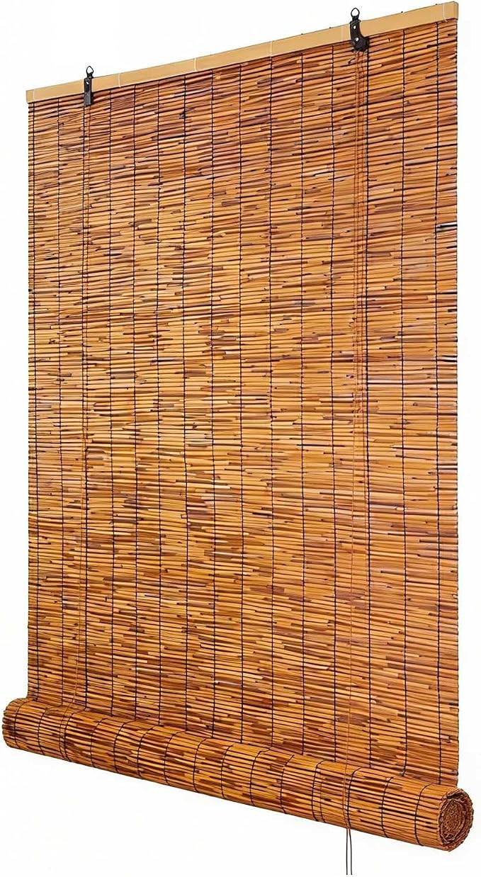 Bamboo Blinds and Roller Shades for Indoor Windows Cordless Natural Light Filtering Roll Up Roman Shades for Outdoor Patio Porch Pergola, Easy Install Privacy Screen Window Blinds(16" W x 64" H)