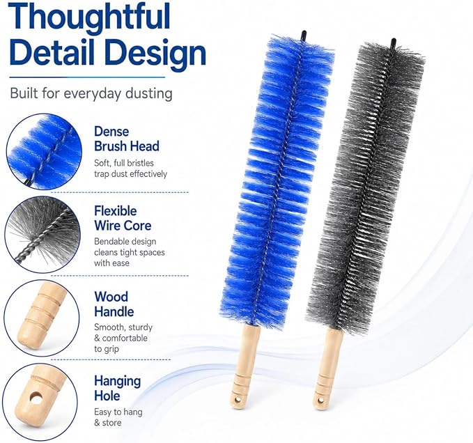 2026 Reusable Fan Cleaner Brush with Bendable Microfiber Head - Washable Dust Remover for Electric Fans, AC Vents, Home & Car Vents, Curtains (Mixed 2 Pcs)
