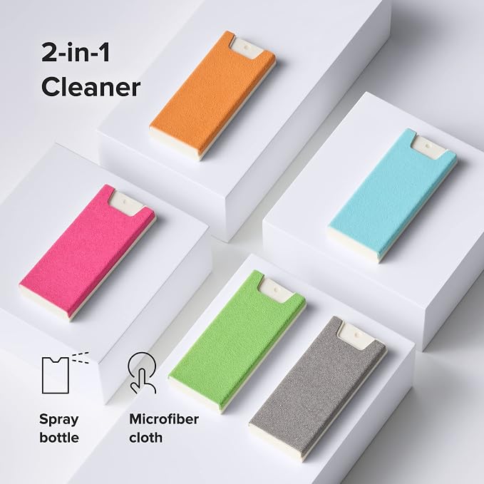 Shine 2-in-1 Screen Cleaner Spray + Microfiber Cloth, 5 Pack | Streak-Free, Ammonia & Alcohol-Free, Safe for All Screens, Reusable Microfiber Cloth, 5 Colors