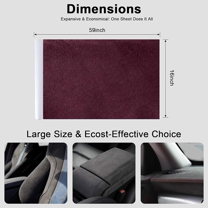 Premium Burgundy Suede Fabric Wrap - 16x59 inch Suede Wrap for Car Interior - Self-Adhesive Microfiber and Synthetic Leather, Stretchable Interior Film for Car and Home Decor