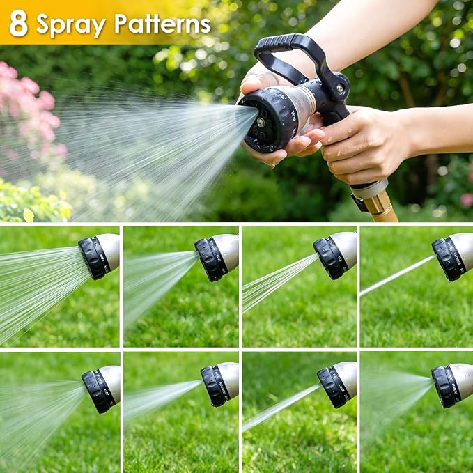 FANHAO Fireman Style Water Hose Nozzle Heavy Duty Metal, 8 Spray Patterns | Large Lever Control, Non-Slip Ergonomic Grip, High Pressure, Rustproof Leakproof Garden Hose Sprayer for Garden, Car & Pet
