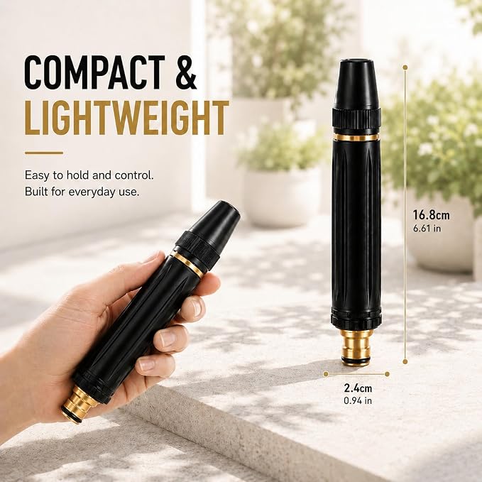 High Pressure Hose Nozzle, Full Metal Hose Sprayer with Adjustable Spray | Heavy duty construction with powerful water flow for car washing, garden watering, patio cleaning and outdoor tasks.