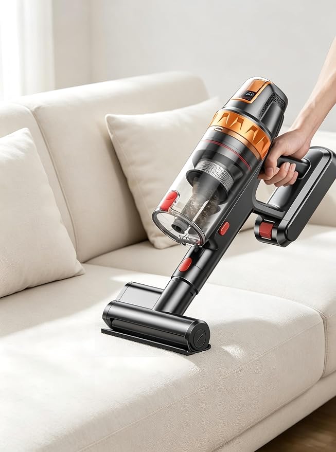 SMOTURE Cordless Vacuum Cleaner, 600W 45KPA 60Min Stick Vacuum Cleaners, Rechargeable Vacuum Cordless with Extra Mattress Cleaning Tool, Self-Standing, Wall Mount Charging, for Pet Hair Floor Carpet