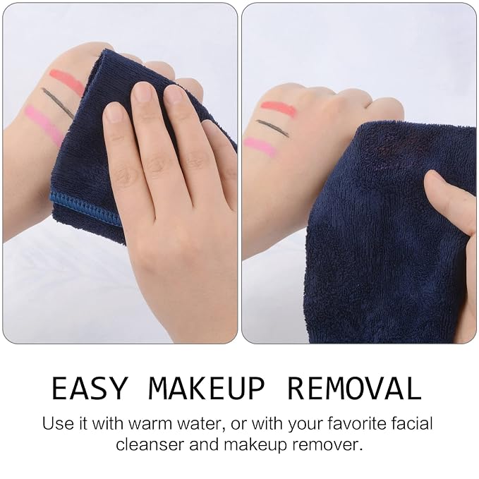 SINLAND Microfiber Facial Cloths Fast Drying Washcloth 12inch x 12inch (Pack of 2, Navy Blue)