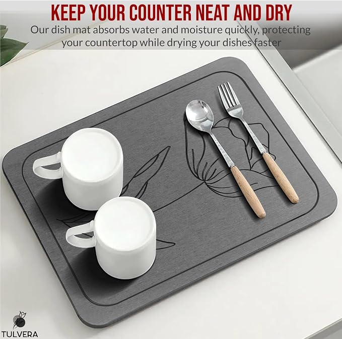 Stone Dish Drying Mat for Kitchen Counter – Diatomaceous Earth Drying Mat | Fast-Absorbing, Minimalist Design, Durable Diatomite | Non-Slip, Heat Resistant, Easy-to-Clean | USA Brand | 15.7”x11.8”